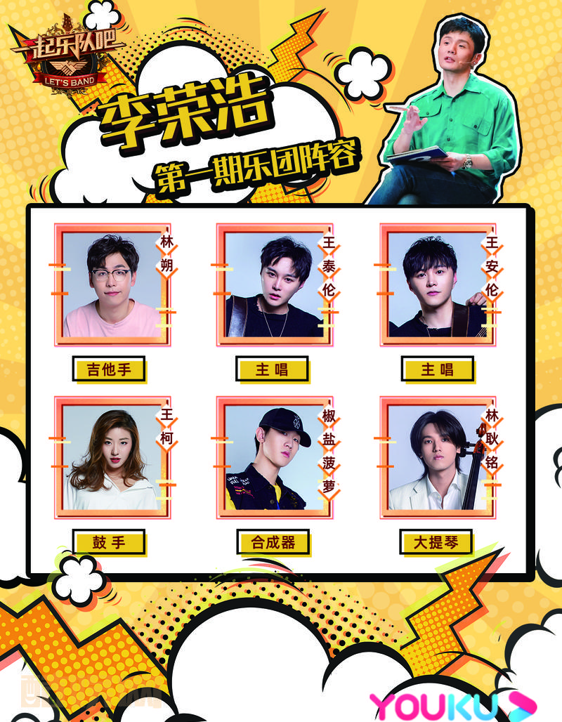 #一起乐队吧# 第一期结束，乐团领队@汪峰 斩获@安雨NU 尼克&克里斯@War_n_t @周骏是个缺乏想象力的人 苗一凡@M-big-M @刘刘刘硕涵 6位乐手。而@AOluOA林朔  @安伦泰伦 @Drummer王柯 @椒盐菠萝p @·林耿銘 进入@李荣浩 乐团。洁白组合@郭采洁 @白举纲 收获@Gee大春 @Yider伊德尔 @唢呐哥-啊圣 @李柄熹...全文